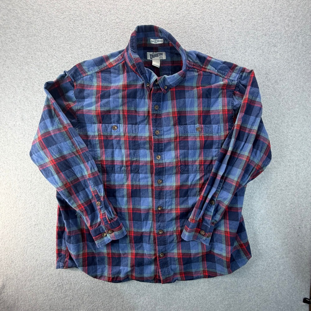 Duluth Trading Co Untucked Flannel Shirt Mens 2XL Tall Relaxed Fit Blue Plaid - Picture 1 of 7
